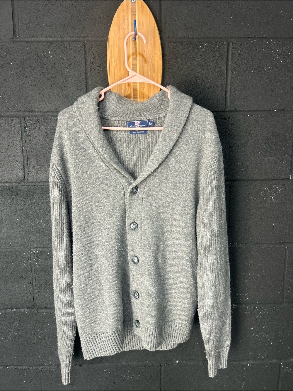 Vineyard Vines Men's Gray Shawl-Collar Button Cardigan With Cashmere